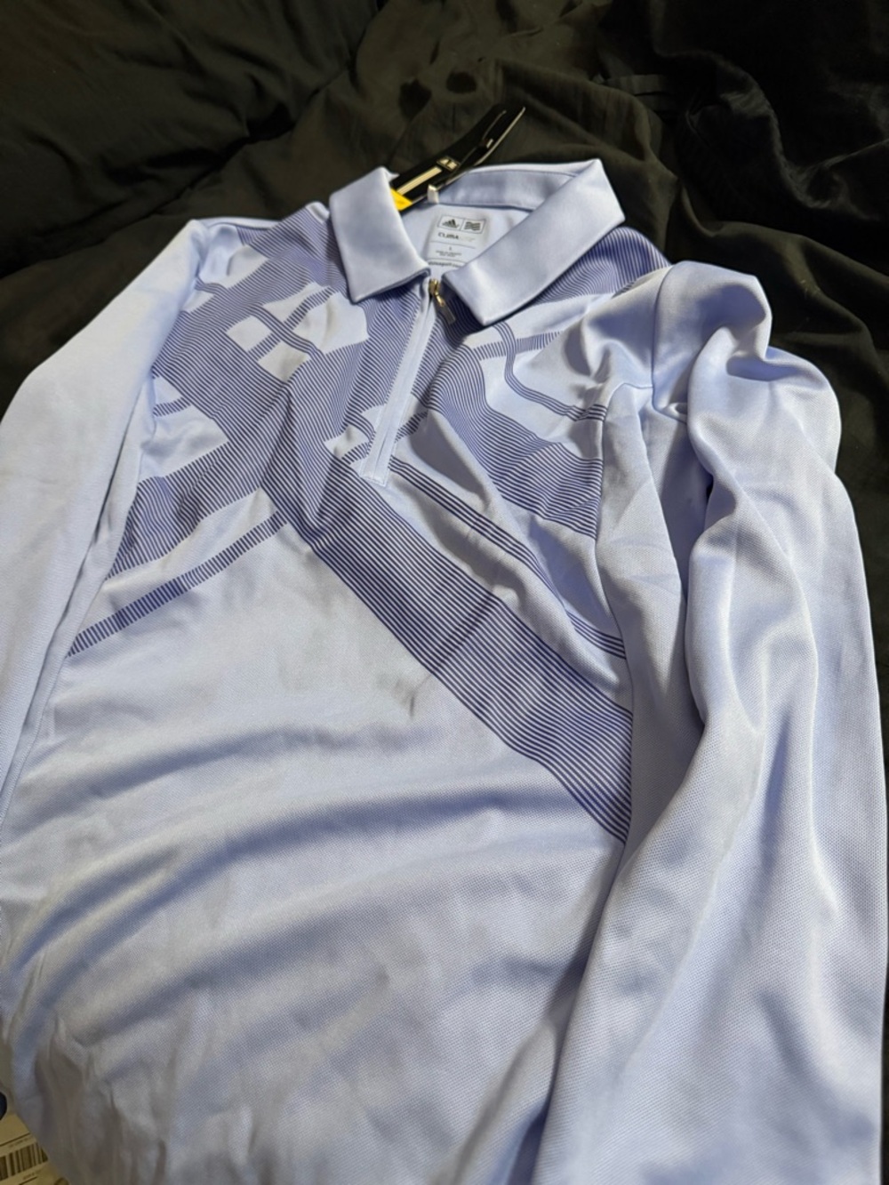 adidas Light Blue Long-Sleeve Quarter-Zip Polo with Graphic Stripe